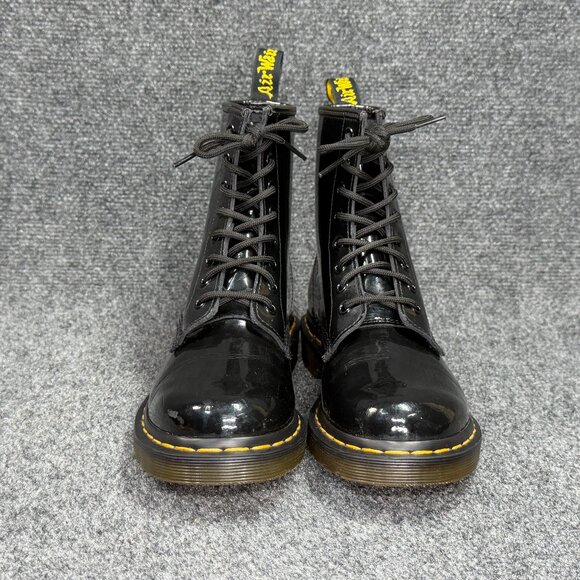 Dr. Martens 1460 Boots Women's Black Patent Leather Lace Up Retro Combat Moto - Picture 2 of 14